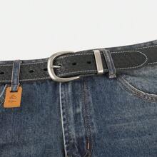 Men's Full Grain Leather Belt Featuring Oval Curved Pin Buckle And Textured Woven Emboss Pattern Across The Strap - SC543 - View 5