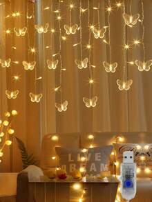 1pc Butterfly Curtain Lights, 3.5m 96 LEDs, 8-Mode Multicolor Flashing Curtain Lights, RGB Suitable For Christmas, Valentine's Day, Wedding, Party, Bedroom, Garden - Controllable Romantic Window Decor Lights USB Curtain Fairy Lights, Christmas Bedroom Bay Window Holiday Atmosphere Lights, Wedding Party Homestay Christmas Tree Decoration Lights, Multicolor Butterfly LED Icicle Curtain Lights, Dreamy Realistic Butterfly Pendant Colorful Lights - M18-butterfly Curtain Lights - View 4