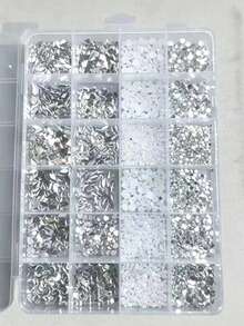 24-Grid Mini White Small Flat-Bottom Mixed Asymmetrical Nail Art Rhinestones - White - View 4