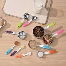 5/8PCS Colorful Stainless Steel Measuring Cups/Spoons, With Clear Markings, Suitable For Dry Or Liquid Ingredients, Cooking Accessories, Baking Essentials, Modern Kitchen Tools, Kitchen Utensils, High-Quality Spoons, Dry Ingredient Spoons - Multicolor - View 3