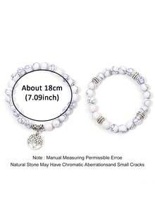 2pcs Sets White Turquoise Beaded Bracelet With Tree Of Life Pendant, Bohemia Fashion Friendship Jewelry Gifts For Men & Women Suitable For Daily Wear - White - View 5