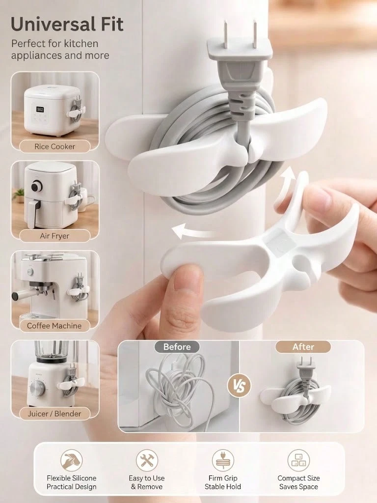 線纜整理夾，背膠式線纜管理支架，廚房電線插頭固定夾，適用於氣炸鍋、咖啡機、攪拌機及其他廚房電器，亦適用於廚房裝飾、家居裝飾、餐廳裝飾