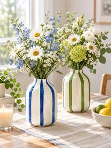 1pc Vintage Striped Bold Vase, Decorative Tabletop Vase, Suitable For Floral Arrangement, Living Room Desktop Ornament, Christmas Holiday Home Decor - Small Round Bottle - View 3