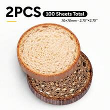 2 Packs Total 100 Sheets Bread-Shaped Round Sticky Notes, Realistic Toast And Whole Wheat Bread Cross-Section, Self-Adhesive Memo Paper, Kawaii Food Stationery, Funny Desk Decor - 70x70mm - View 1