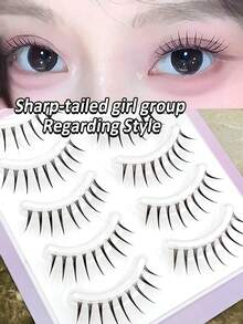 Asiteo 5 Pairs Cute Korean Style Transparent Wispy False Eyelashes, Natural Hair Feel One-Piece Design, Suitable For Beginners - Black - View 7