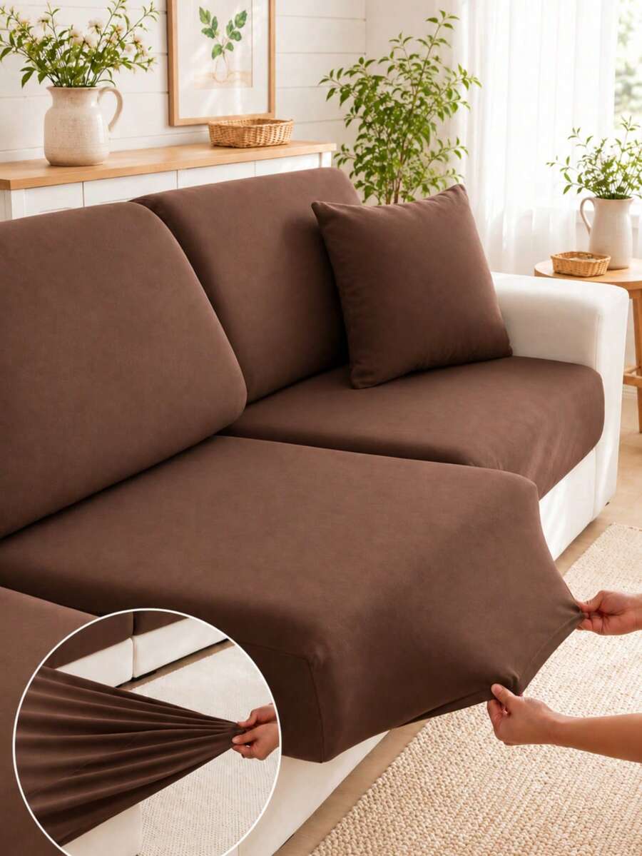 1pc Minimalist Modern Elastic Sofa Cover, Made Of Polyester Fiber, Machine Washable, Dust-Proof, All-Season Removable Washable Cap-Style Sofa Seat Cushion Cover