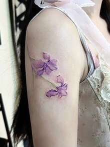1pc Temporary Tattoo, Light Purple Iris Flower Pattern, Realistic Fake Tattoo Design, Suitable For Daily, Bachelorette Party Favors, Music Festival, Game, Graduation Gift, Lasts 3-5 Days - Multicolor - View 4
