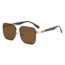 Men's Square Fashion Glasses, Gold Frame, Dark Lenses, Retro Street Style Eyewear For Travel & Everyday Wear - Multicolor - View 12