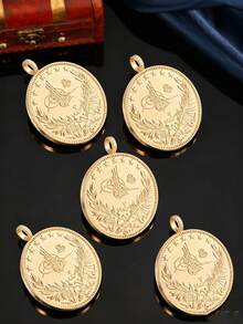 1Pc Vintage Gold Ottoman Pattern Coin Pendant, Large DIY Jewelry Charm For Kaftan Outfit (Slight Color Variation Due To Shooting Angle & Light) - Gold - View 4