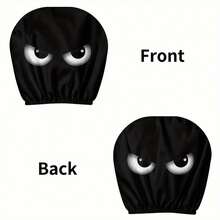 2pcs Funny Angry Eyes Print Car Headrest Covers, Black Cartoon Face Car Seat Headrest Protector, Holiday Costume Prop Mask - Black - View 10