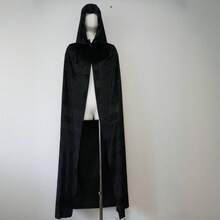 1pc Black Velvet Hooded Cape, Halloween Cloak, Halloween Cosplay Costume - Black - View 8