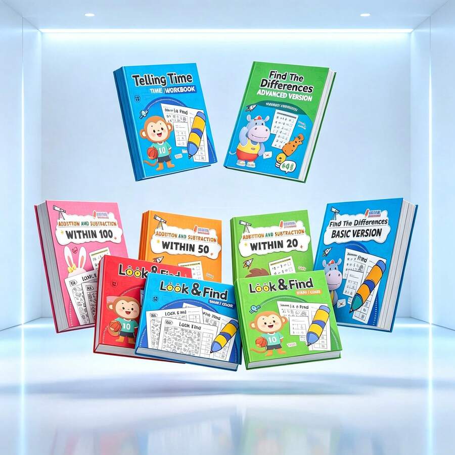 32Page Children's Time Workbook, Suitable For Home Education And Kindergarten Activities, Includes Reading And Math Practice Sheets, Great For Classroom Teaching And Back To School Supplies. - Multicolor - View 1