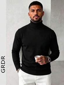 GRDR Men's Autumn/Winter High Neck Knit Sweater - Black - View 6