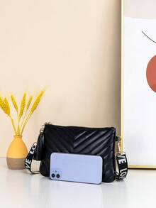 1pc Women's New Rhombus V-Pattern Crossbody Small Bag, Personalized Letter Webbing Strap, Portable Daily Carry Bag - M1215 - View 11