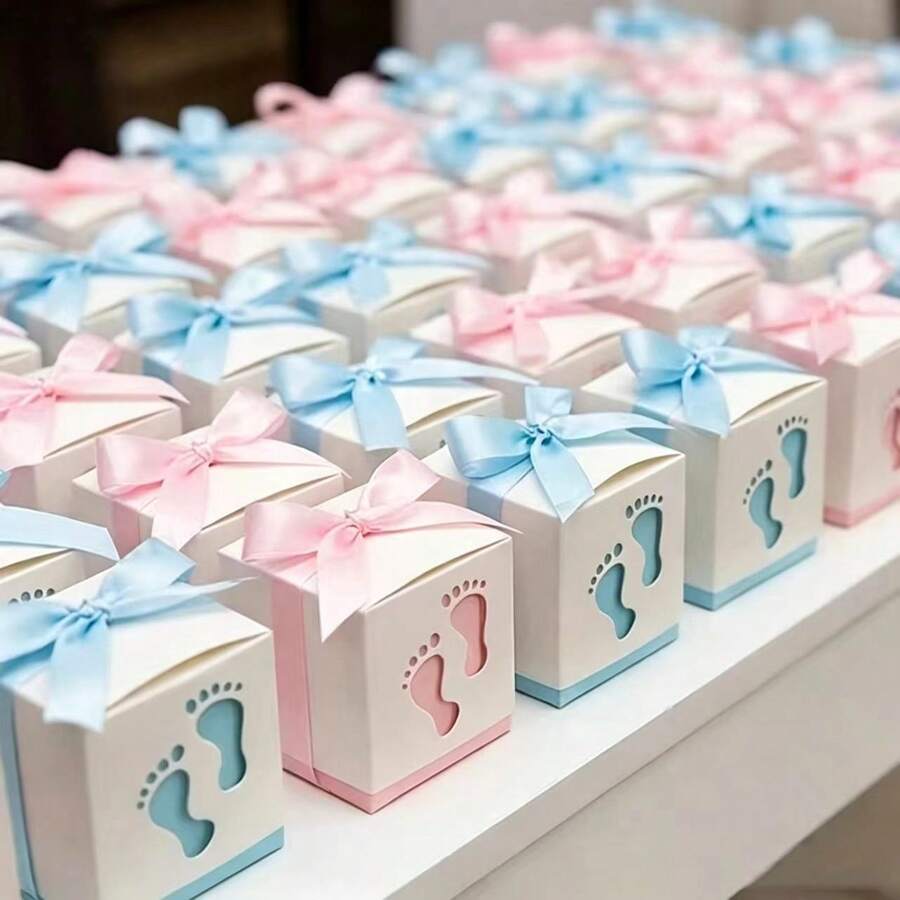 50 صندوق هدايا لحفلة كشف المولود وحفلة استقبال المولود، صناديق حلوى بتصميم سيارة مع شرائط وردية وزرقاء، مناسبة لديكور الزفاف وحفلة عيد الميلاد الأول والاحتفالات والمناسبات الأخرى