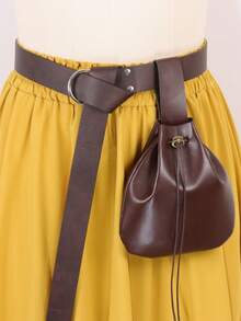 2PCS Vintage Medieval PU Leather Belt & Waist Bag Set, Drawstring Side Bag With Long Tail Belt, Renaissance Pirate Witch LARP Cosplay Halloween Costume Accessory - A - View 3