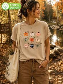 Lucu, Gaya Preppy, Motif Musim Gugur, Mode Musim Gugur yang Ceria, Desain Thanksgiving, Halloween. Pakaian Musim Gugur untuk Wanita - Aprikot - View 6