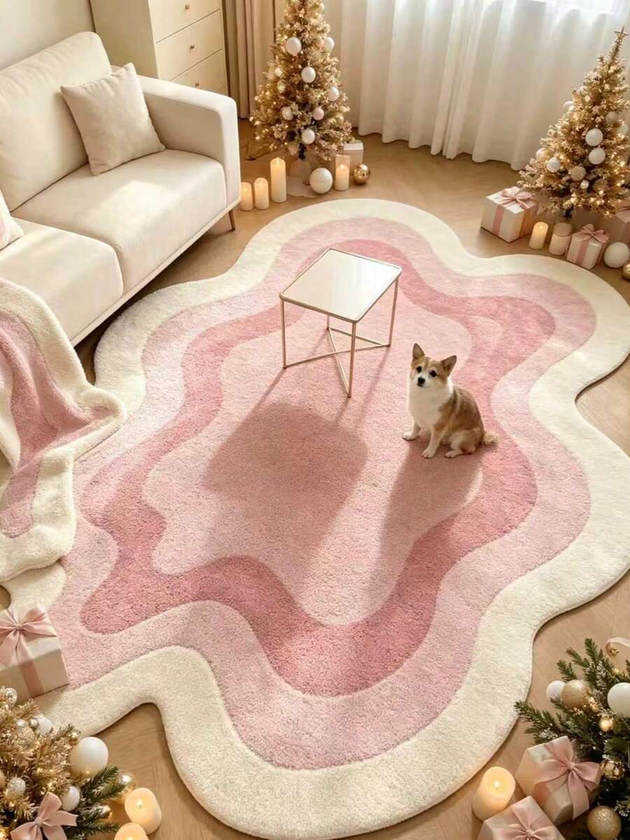 1pc Pink Wavy Pattern Bath Mat, Bathroom Rug, Door Mat, Small Rug, Carpet, Floor Mat, Home Decor, Area Rug, Outdoor Mat, Bedroom Carpet, Washable Rug - Multicolor - View 1