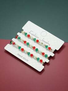 3Pcs/Set Men Women's Christmas Charm Beaded Bracelet, Adjustable String Stackable Bracelets, Holiday Party Jewelry Gift For Lover - Multicolor - View 15