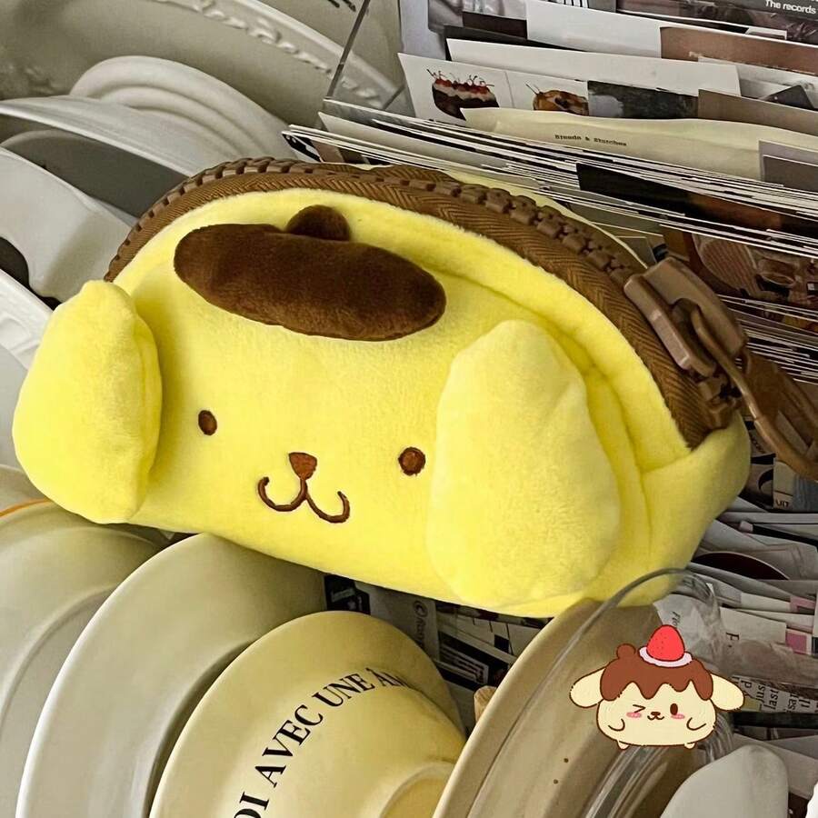 Hasbro Cute Sanrio Pompompurin Large Capacity Pen Bag, Soft Plush Fabric Pencil Case With Smooth Zipper And Adorable Pompompurin Pattern, Great For Office, School & Daily Organization, Perfect Gift For Sanrio Fans, Birthday And Party Favors - A - View 1