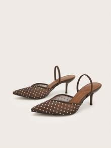 Women's Pointed Toe Mesh Breathable French Polka Dot Red Stiletto Heel Wine Glass Heel High Heel Sandals - Coffee Brown - View 5