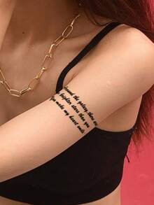 1pc Artistic Inspirational English Quote Pattern Party Gift Holiday Gift DIY Music Festival Temporary Tattoo Sticker For Arm Shoulder Neck Collarbone Leg Waterproof Body Skin - Black - View 4