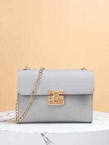 1pc Women's Sweet Style Multi-Color Chain Small Square Bag, Textured Flap Lock Bag, Versatile Shoulder Crossbody Small Bag - LB617 - View 17