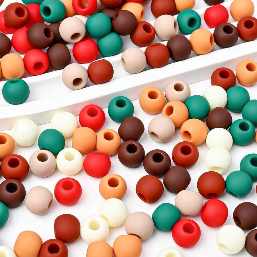 50/100pcs Manik-Manik Akrilik Matte Lubang Besar, Manik-Manik Spacer Bulat Buram Warna-warni 10mm, Untuk Pembuatan Perhiasan DIY, Makrame & Perlengkapan Kerajinan Tangan - Warna acak - View 1