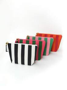 Custom Embroidered Striped Makeup Bag, Color Block Cosmetic Pouch, Travel Toiletry Bag, Lightweight Portable Organizer For Daily Use, Coin Purse - Multicolor - View 9