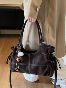 RAYCELL Large Capacity Pu Leather Handbag Tote Bag Fashionable Shoulder Bag With Pendant Suitable For Daily Used Office Commute Shopping School - Coffee - View 6