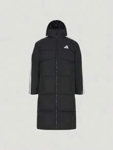 Adidas Men's Lightweight LONG DOWN JACKET 600-Fill Water-Resistant Windproof Warm Long Duck Down Coat KG8201 - Black and White - View 2