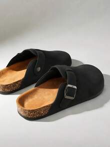 Women's Closed Toe Mule Slippers, Adjustable Strap Flat Sandals, Slip-On Backless Casual Slides, Round Toe Everyday Shoes - Black - View 5