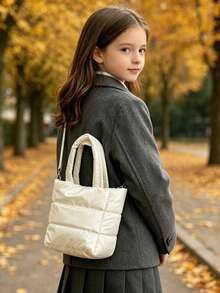 1pc Minimalist Solid Color Padded Handbag, Quilted Puff Bag, Adjustable Shoulder Strap Crossbody Small Bag, Commuter Bag, Student Bag, Suitable For Girls/Children/Students, Applicable For Daily Outings/Shopping - Multicolor - View 6