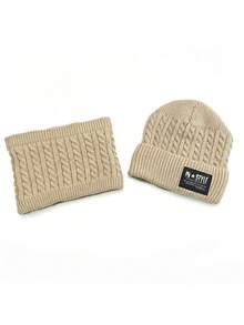 2pcs/Set Autumn/Winter Unisex Knitted Hat & Scarf Set, Solid Color Cable Knit Woolen Beanie & Neck Warmer, Warm Outdoor Set - A - View 10