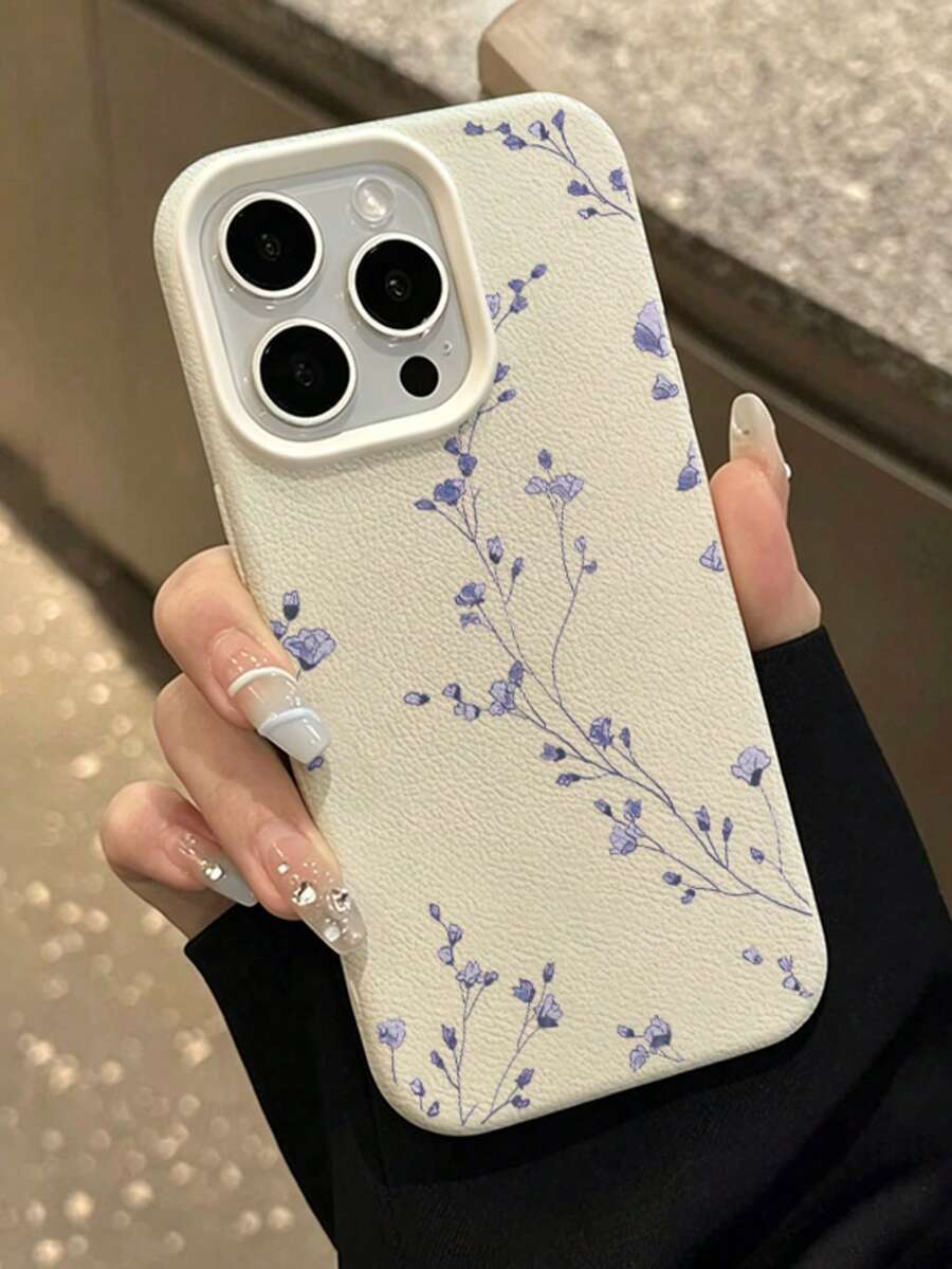 1件裝紫色花卉枝條美學圖案 磨砂荔枝紋理 全包防摔 TPU 時尚手機殼,適用 Apple 17 16 15 14 13 12 11 18 Pro Max S26/25/24/23/22/21 Ultra A56/55/54/53/52/51/33 系列,防指紋保護殼 - 彩色 - 查看 1