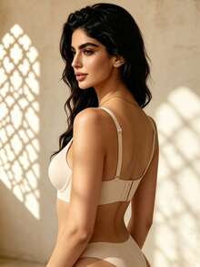 Temptuelle Women's Seamless Wire-Free Push-Up Bra, Strong Lift, Designed For Large Bust, Minimizes Size, Back Button Closure, Comfortable Wear, Anti-Sagging. - Apricot - View 2