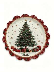 1/2/4pcs Linen Round Placemats, Christmas Tree Snowflake Gift Pattern, Christmas Print, Suitable For Kitchen And Dining Room Decoration. Christmas Family Gathering Party Atmosphere Table Decor, Utensils Not Included - Multiple Styles - View 13