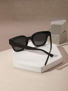 RENNES 1pc Women's Bold Retro Square Fashion Glasses, Black PC Frame With Gold Stripe Decoration, Dark Lenses, Suitable For Driving And Vacation - Multicolor - View 5