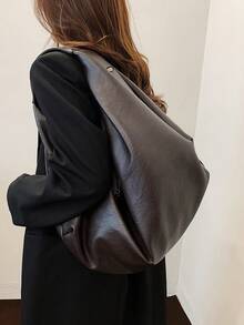 High End Fashionable Lazy Style Women's Tote Bag, Simple And Versatile PU Material Large Capacity Storage Shoulder Bag/Armpit Bag - Coffee Brown - View 3