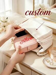Customization Personalized Minimalist Style Rectangle Jewelry Box, Custom Name Design,Multi Compartment Storage Case For Rings Earrings Necklaces Watch,Portable Travel Jewellery Organizer,Gift For Birthday Bridesmaid Wedding Christmas Gifts - Multicolor - View 4