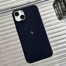 1件海軍藍金色星星彩繪2D圖案啞光荔枝紋全包覆TPU防震時尚手機殼，適用於 11 12 13 14 15 16 17 18 Pro Max/Plus 7/8/XR，男女通用 - 彩色 - 查看 6