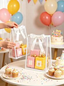 1/5/10pcs Transparent Gift Bags With White Border And Satin Bow; Reusable Transparent PVC Tote Bags; Suitable For Wedding, Birthday Gift Packaging, Baby Shower And Elegant Gift Wrapping; Also Suitable For Boutique Flower Display - Multicolor - View 10