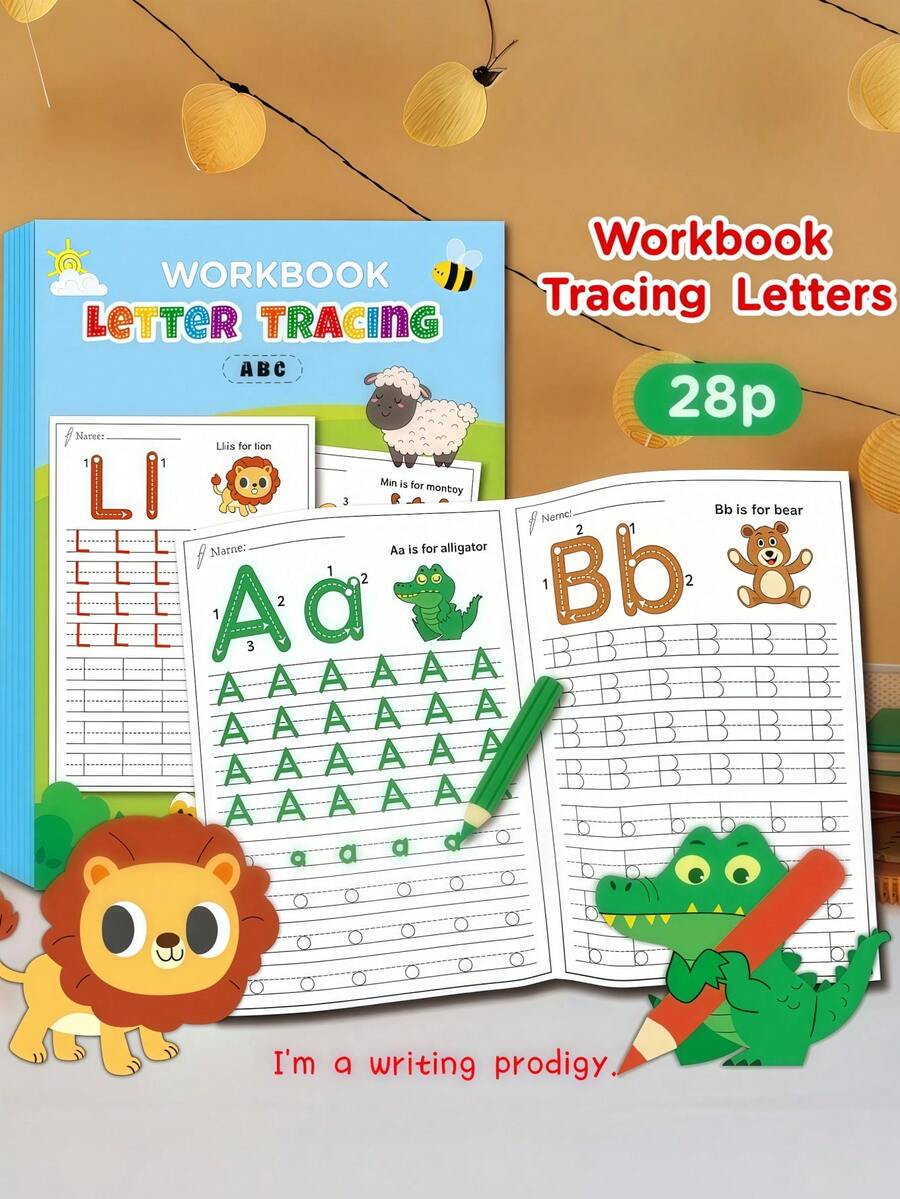 1pc 26 Alphabet Practice Notebook, English Uppercase And Lowercase Letter Tracing Handwriting Practice Notebook, Letter Learning, Reusable, Suitable For Students Of Different Stages, Daily, Home, School, Classroom, Travel And Other Scenes, Essential Decorative Sticker Stationery, Holiday, Birthday, Party, New Year Gift Choice