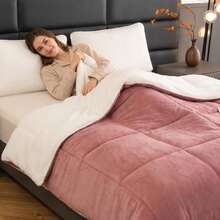 Couette matelassée de luxe épaissie en alternative de duvet pour l'hiver, literie matelassée, cœur de couette confortable pour toutes les saisons, rembourrage en microfibre douce, couette matelassée de couleur unie, convient pour toutes les saisons, lavable en machine - Idéal pour la chambre, l'hôtel et la chambre d'amis (taies d'oreiller non incluses) Retour à l'école; Fournitures scolaires, literie de dortoir - Rose orangé - Voir 4