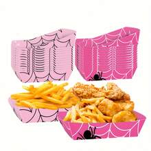 12 Pink Spider Web Paper Fry Boxes, Disposable Fry Boxes In Two Pink Tones With Cute Spider Web Prints, Sturdy & Convenient Takeout Containers, Ideal For Burgers, Fries, Sandwiches, Picnics, Parties & On‑The‑Go Treats - Pink - View 8