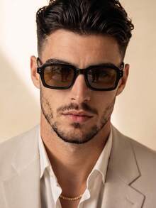 1 Pair Men's Black Square Minimalist Solid Color Rivet Decor Casual Street Style Fashion Glasses - Black - View 1