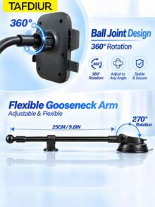 TAFDIUR 1pc ABS+Iron Alloy Material Mirror/Textured Dual Panel Option Gooseneck Triangular Press-Lock Freely Bendable Suction Cup Car Phone Holder, Suitable For Dashboard Adsorption Installation, Freely Bendable, Stable And Shake-Free, Suitable For Driver Navigation/Music/Phone Call Scenarios - Multicolor - View 5