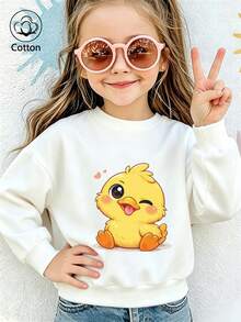 Girls' Cute Printed Drop-Shoulder Round-Neck Long-Sleeve Casual Sports Sweatshirt - White - View 9