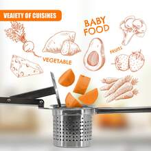 Geezy Stainless Steel Potato Ricer Masher – Fruit Press, Vegetable Crusher, Baby Food Masher & Puree Maker For Smooth Mash – Dishwasher Proof Kitchen Accessories, Easy Gadgets & Tools For Cooking - Silver - View 6