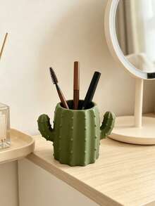 1pc Green Cactus Shaped Flower Pot, Pen Holder, Large Capacity Storage Space, Stable Base, Not Easy To Tip Over, Study Office Desk Surface Decoration, Suitable For Office Housewarming Gift - Cactus - View 8